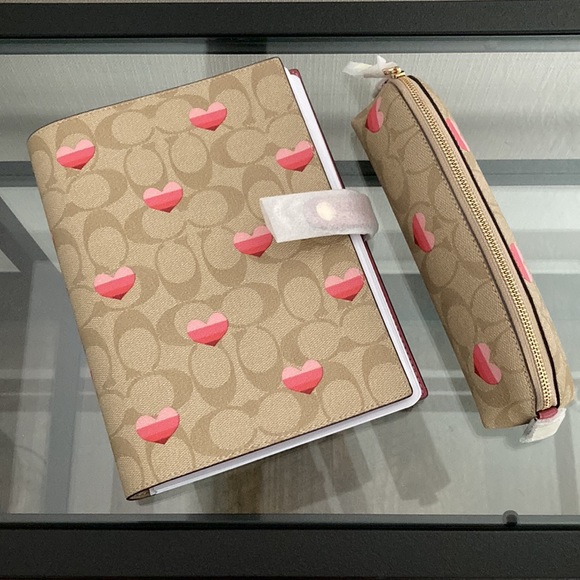 Coach Accessories - NWT COACH Signature Canvas Notebook & Pencil Case with Stripe Heart Print BUNDLE
